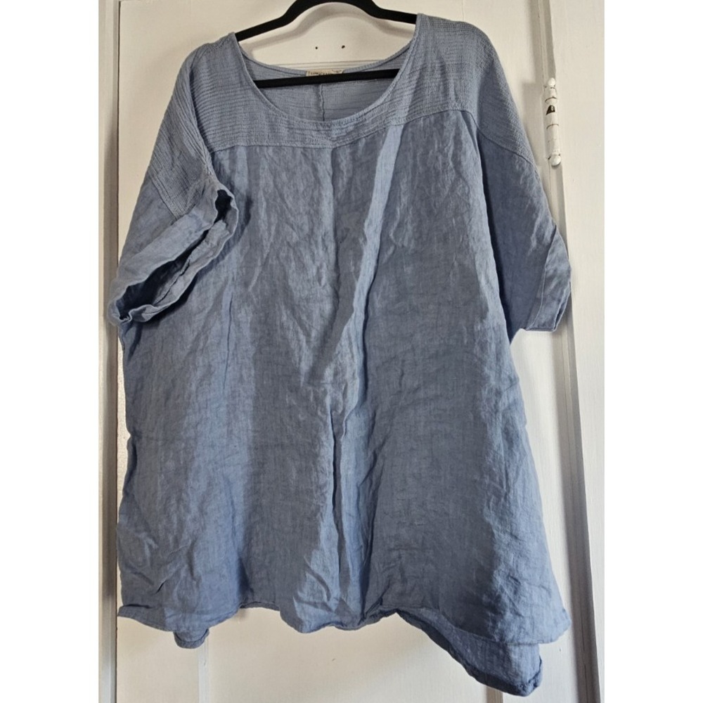 LUNGO L'ARNO ITALY 100% Linen light weight knit shoulder paneled top womens 3X